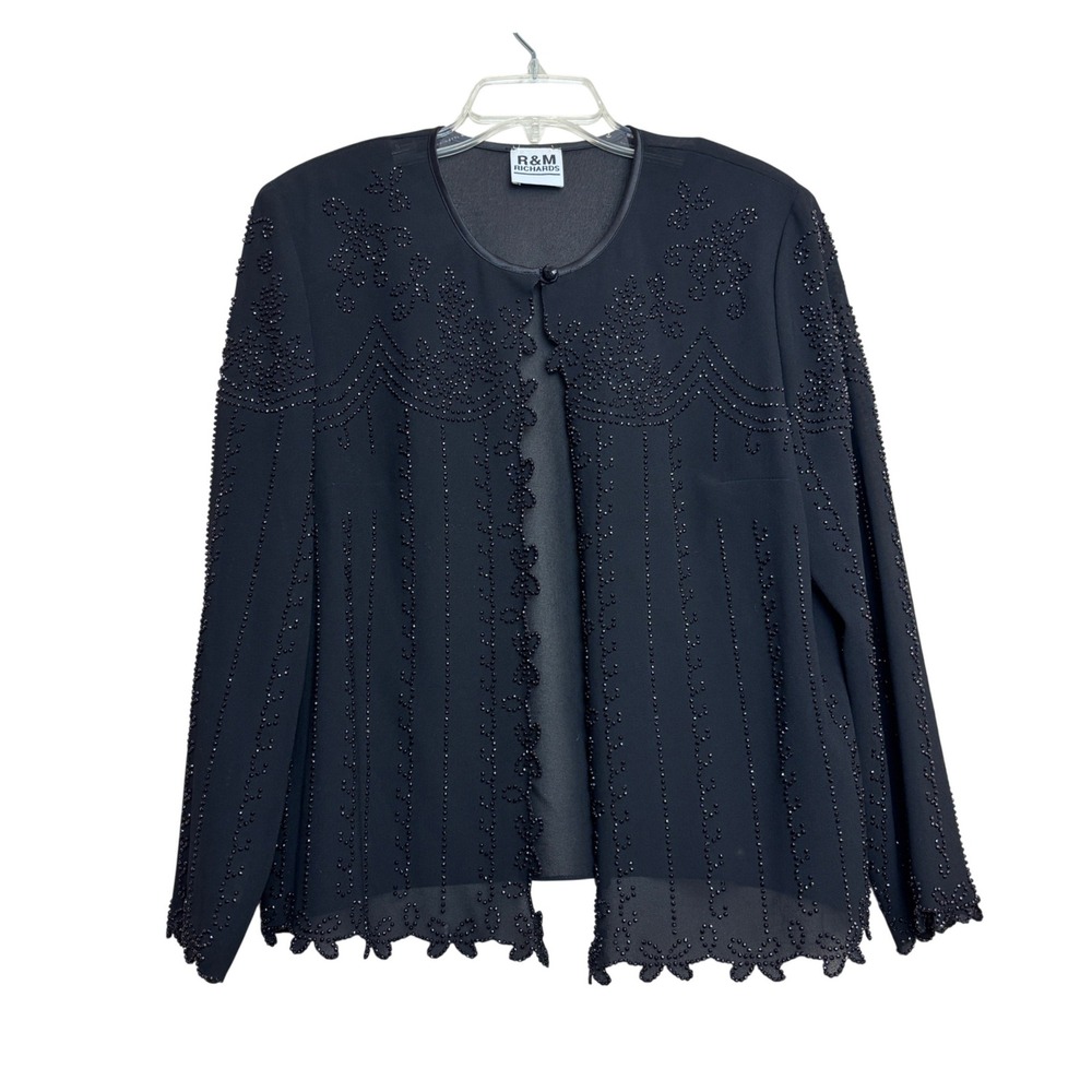 Witchy Whimsigoth Beaded Evening‎ Womens L Black Sheer Scalloped Formal Vampy
